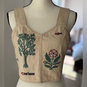 Meadows Embroidered Linen Crop Top Folk Cottagecore Sz US 8